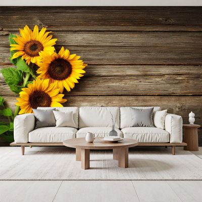 Papier peint à peler et coller, tournesols, panneaux muraux rustiques, H 69 po x l 96 po, papier peint amovible en PVC, adhésif mural pour chambre à coucher, bureau à domicile
