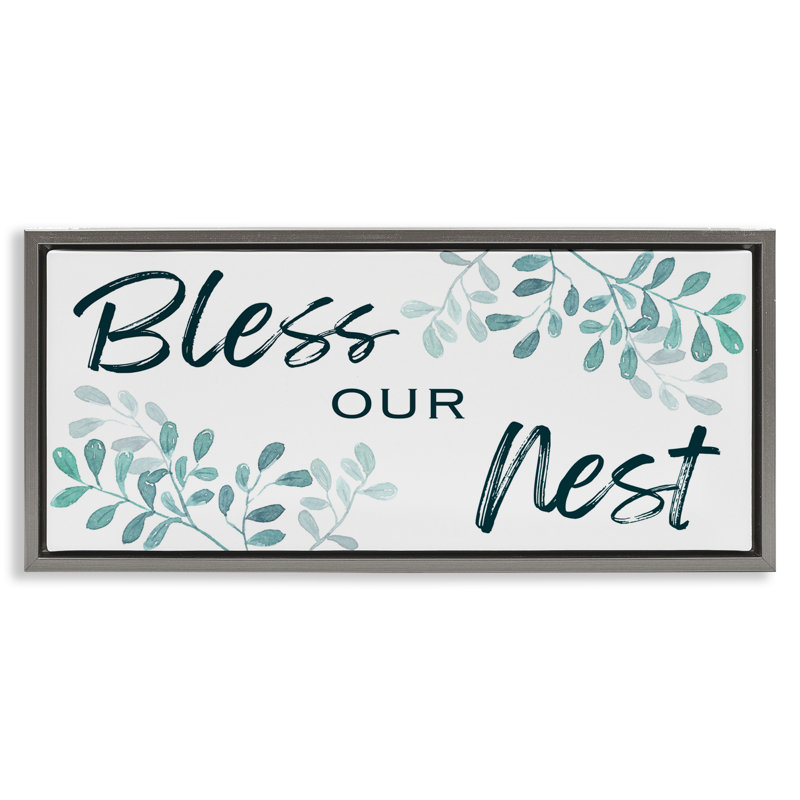 «Bless our Nest with Herbs», art mural encadré flottant doré, design par Marcus Prime, H 14 po x l 31 po