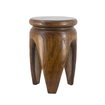 Hand-Carved Paulownia Wood Accent Table with Asian Tribal Charm