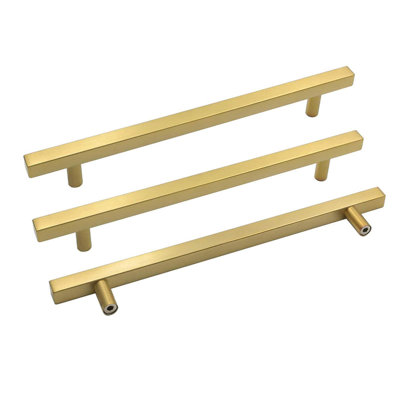 2 Pack Gold Cabinet Handles 8"(204mm) Brushed Brass Cabinet Pulls T Bar Drawer Pulls for Kitchen Cupboard & Drawer Hardware