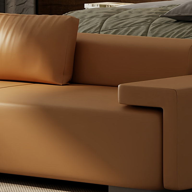 Banc rembourré luxueux en similicuir, Orange, H 25,59 po x l 59,05 po x P 20,86 po