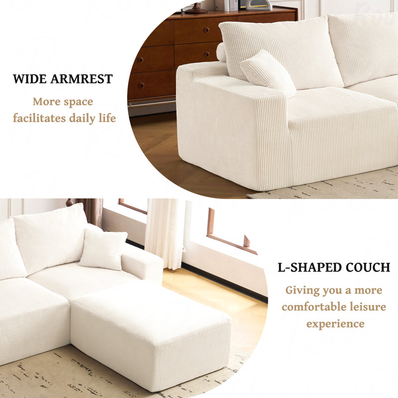 Repose-pieds modulaire beige en velours côtelé pour canapé en L / U