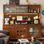 Buffet en bois massif et composite noir, fini noyer, avec comptoir en pierre-659859022