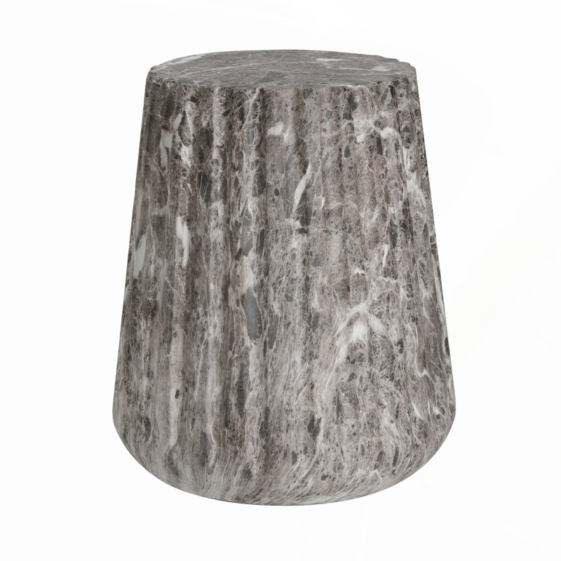 Outdoor Cleme Carved Side Table, Brown, Durable Lightweight Concrete, Versatile for Indoor and Outdoor Use, Brown