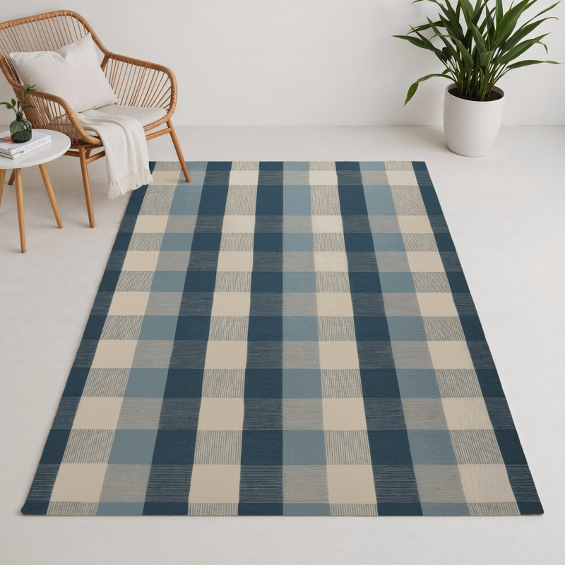Tapis d'intérieur et d'extérieur à carreaux bleu, Rectangulaire 3 pi x 5 pi