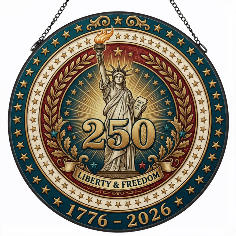 Panneau de fenêtre en verre pour décoration intérieure Liberty Freedom USA 250th Anniversary - 7,8H, H 7,8 po