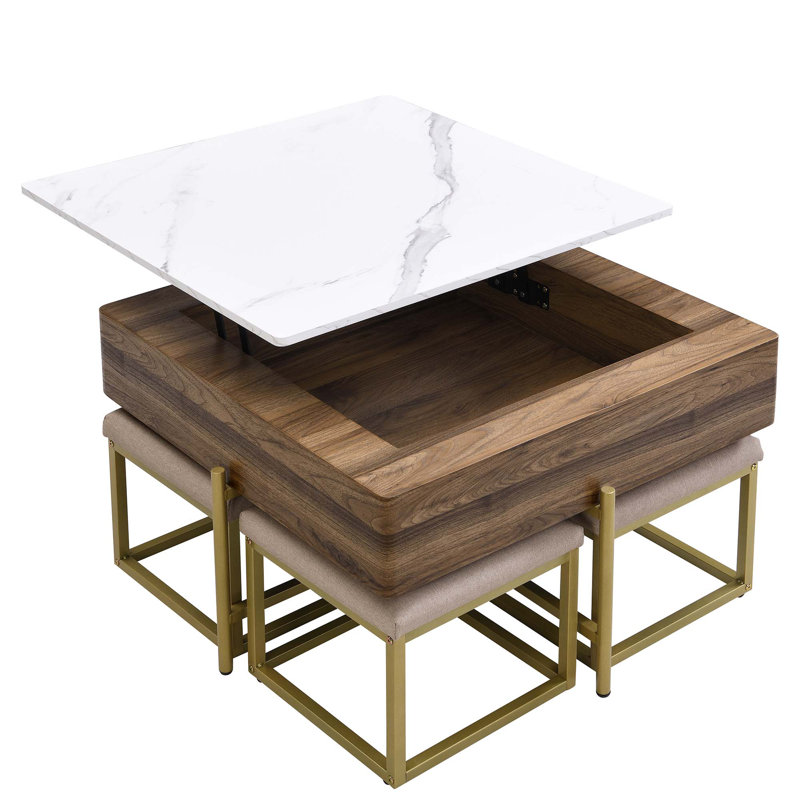 Ensemble de tables basses à plateau relevable moderne avec rangement et 4 repose-pieds