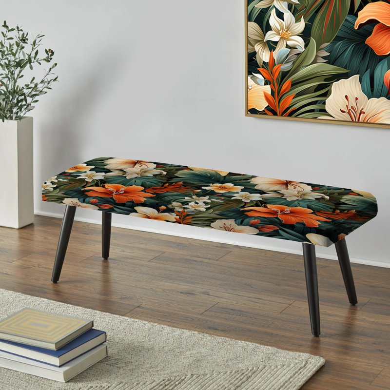 Tropical Greens Warm Earth Tones III - Banc rembourré noir Tropical
