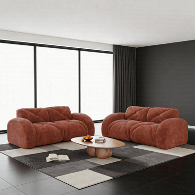 Ensemble de canapés modulaires en velours 2 pièces, canapé à 4 places avec sièges profonds et canapé rembourré en mousse haute densité 32D