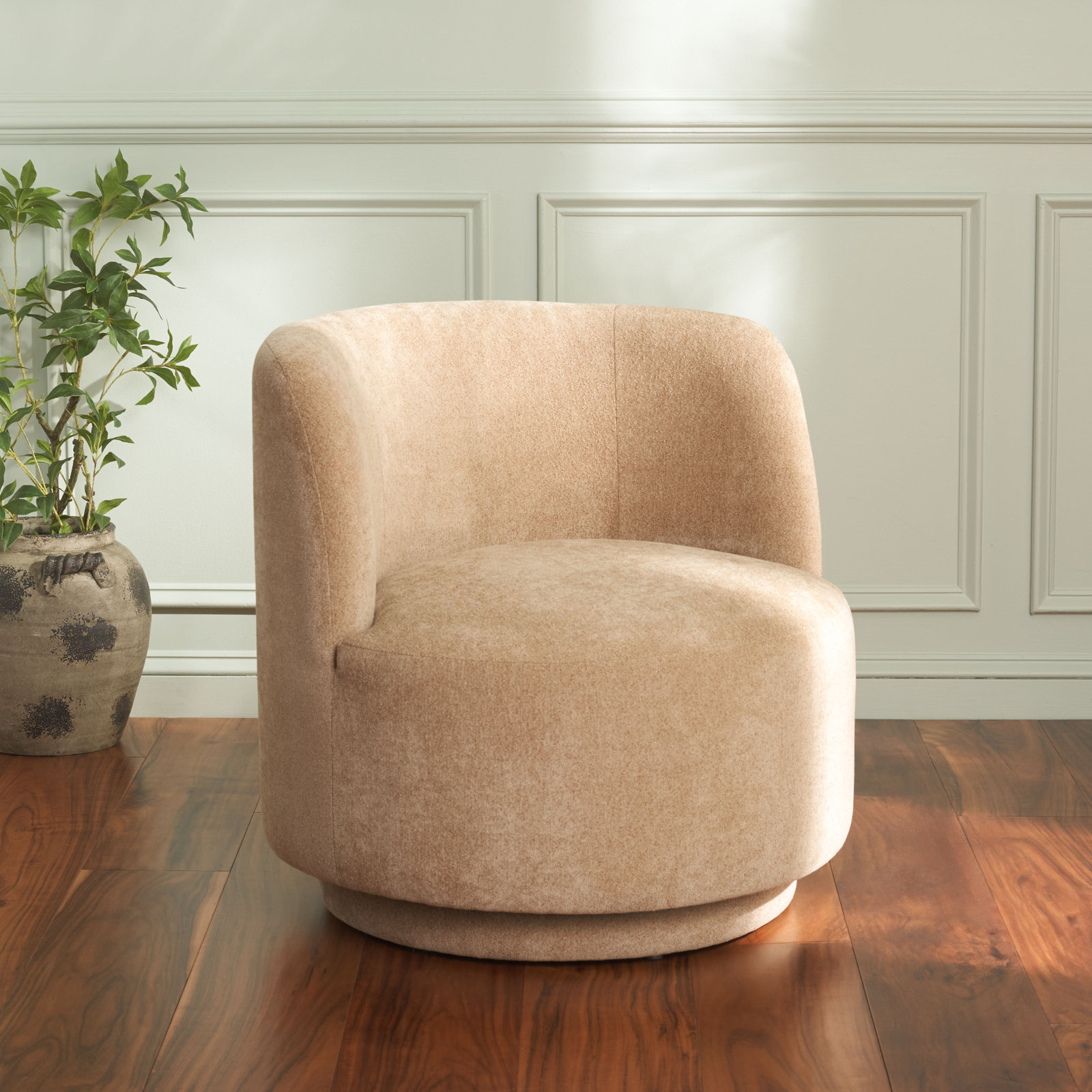 Linen Swivel Club Chair, Tan Linen