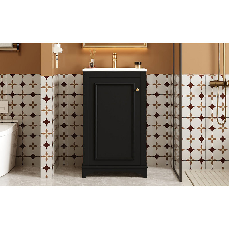 Meuble-lavabo de 20 pouces avec lavabo en céramique, ensemble de meuble-lavabo simple autoportant avec porte à fermeture douce, tablette réglable, style moderne.