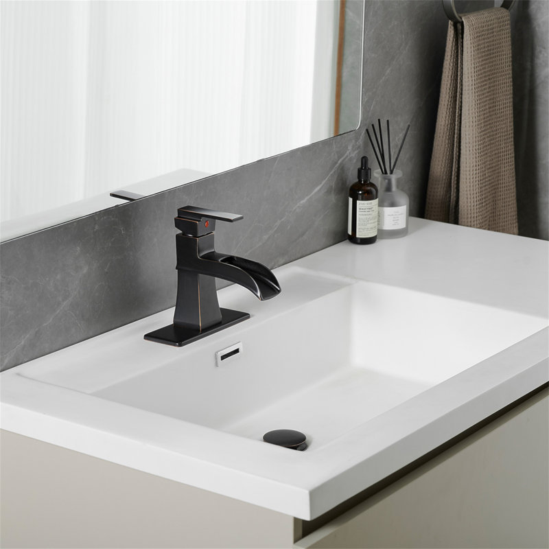 Sink Faucet With Deck Plate Waterfall ORB With Pop Up Drain And Supply Lines Bathroom Faucets For Sink 1 Hole One Handle Faucets Vanity Bath Mixer Tap