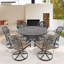 Ensemble de salle à manger 7 pièces en fonte d'aluminium toutes saisons comprenant 6 chaises pivotantes et une table ronde de 48,03 po avec structure noire-1298999677