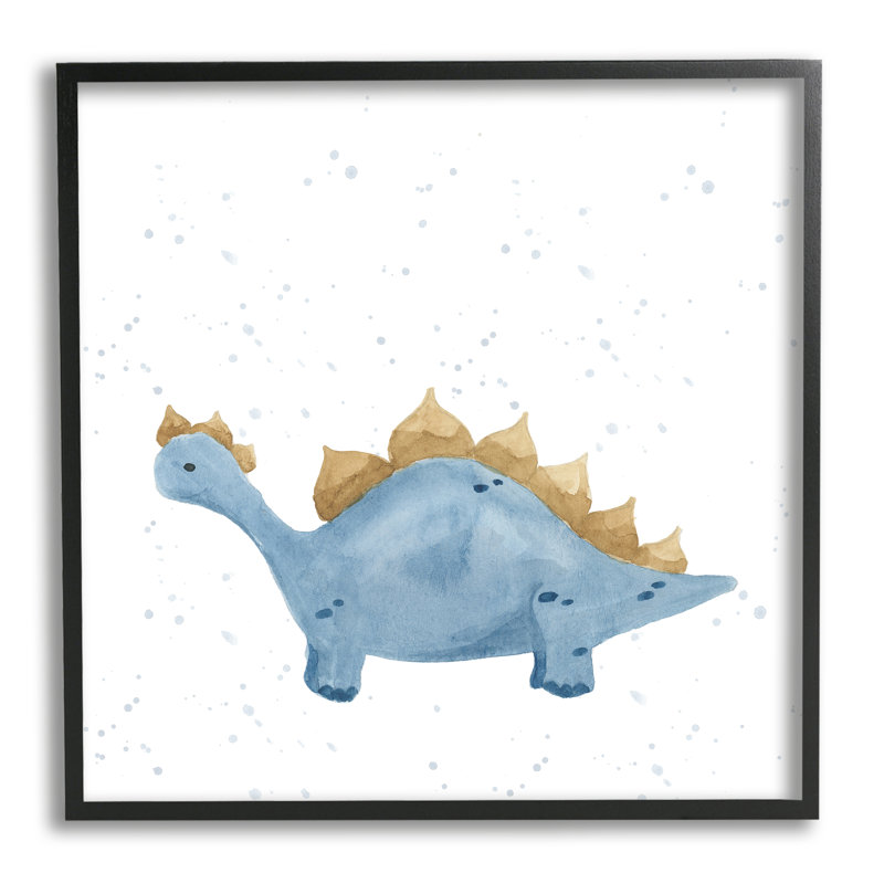 Dinosaure stégosaure bleu pastel - impression, Giclée encadrée noir minuit, H 12 po x l 12 po x P 1,5 po
