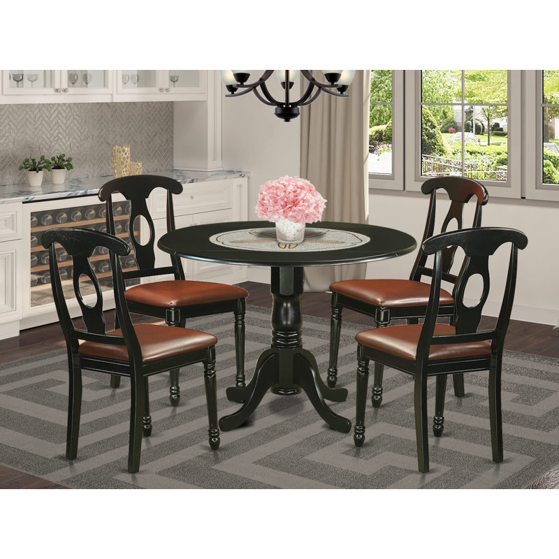 Ensemble de 5 pièces pour 4 pièces comprenant une table ronde avec Dropleaf et 4 chaises de salle à manger en similicuir, 42 po x 42 po, noir