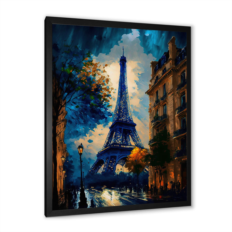 «Blue Eiffel Tower in the Autumn», reproduction sur toile, H 44 po x l 34 po x P 1,5 po, Impression noire sur toile encadrée