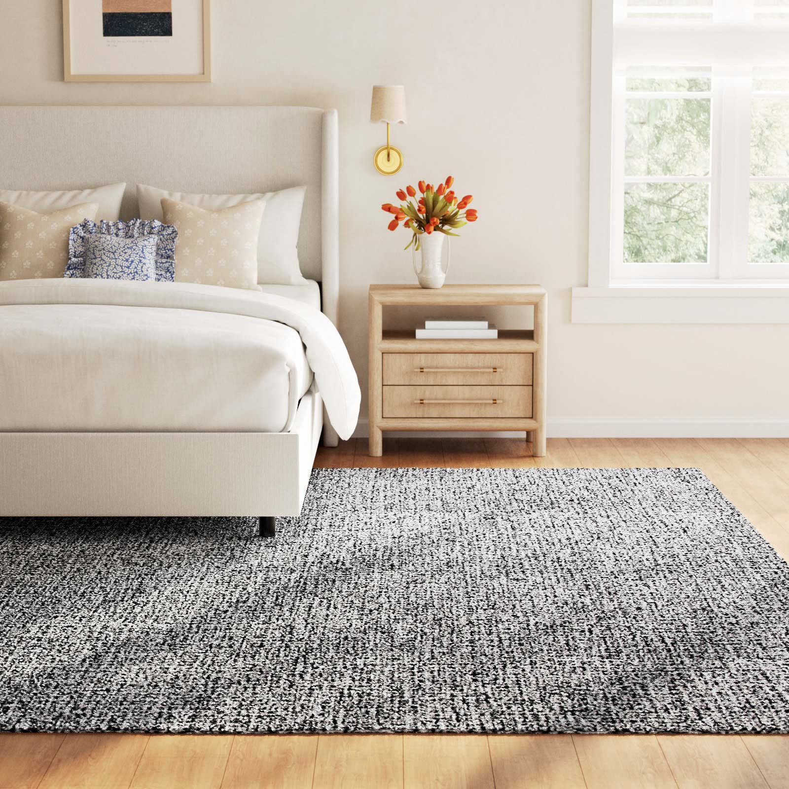 Britley Black White Hand-Tufted Wool Rug, Rectangle 5' x 8'