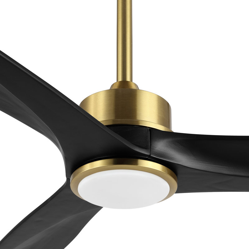 Ventilateur de plafond à 3 pales en bois massif avec télécommande Wivenhoe, 60 po de largeur, Or et pales noires, Yes