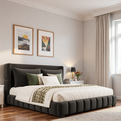 Upholstered Platform Bed With 2 Pillows And Sturdy Legs