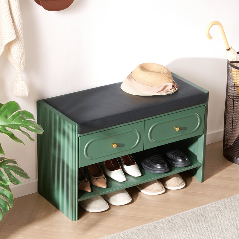 4 Pair Upholstered Shoe Storage Bench, Green