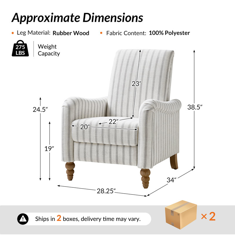 Terren 28.25"W Camilo Farmhouse Recliner with Solid Wood Spindle Legs Set of 2, Beige/Gray