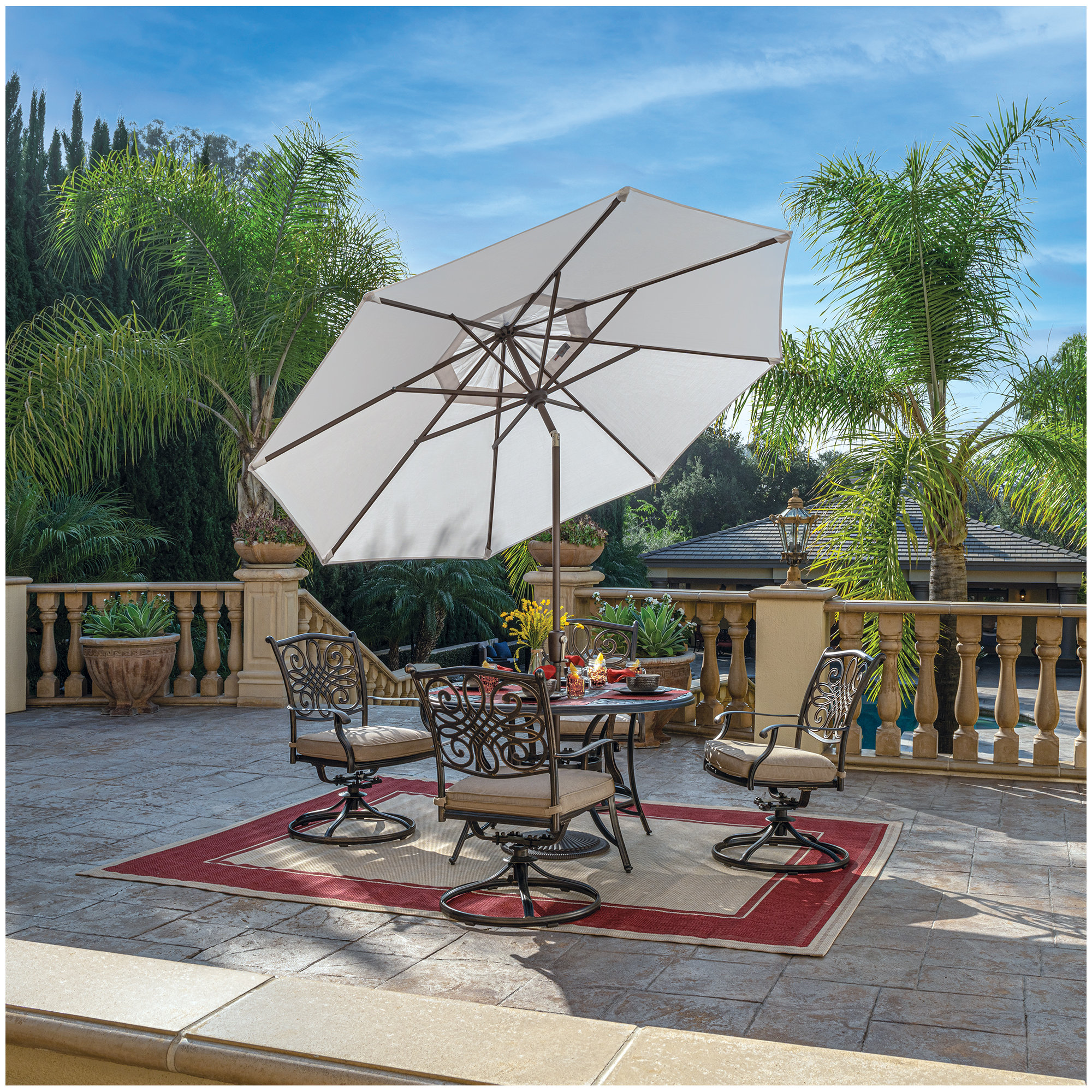 Canela 108'' Market Sunbrella® Umbrella, Bronze, Canvas Natural Sunbrella® Canvas