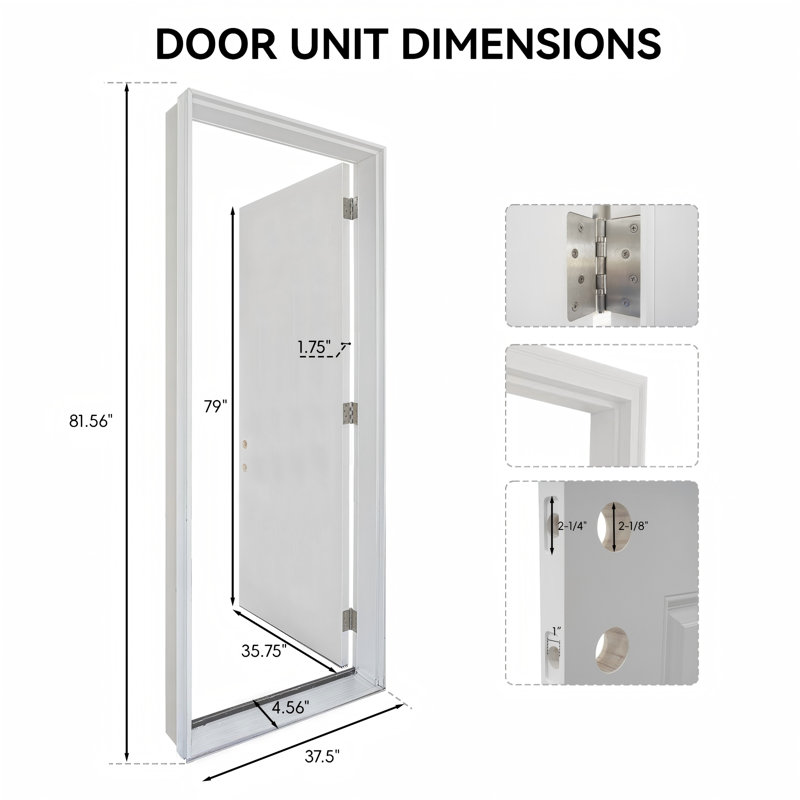 Porte d'entrée contemporaine en fibre de verre à 5 verres 36 "x 80" avec verre givré 36 "x 80", cadre en PVC blanc 4-9 / 16 "et moulure de brique, démontable, ouverture à gauche, blanc