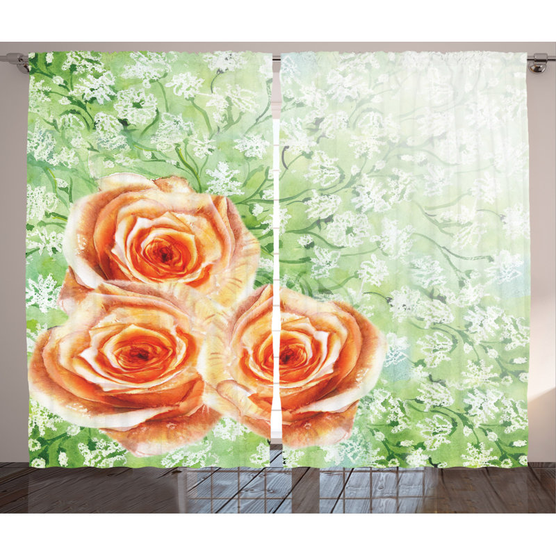 Roses Semi-Sheer Rod Pocket Curtain Panels, 54" W x 90" L