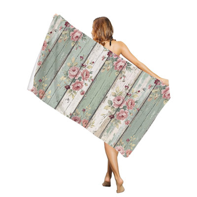 Serviettes de piscine surdimensionnées rétro pastorales à fleurs roses, grande serviette de bain à séchage rapide avec serviette de plage sans sable, 30 x 60 po, et un sac en toile avec la même serviette de plage imprimée sera offert en cadeau