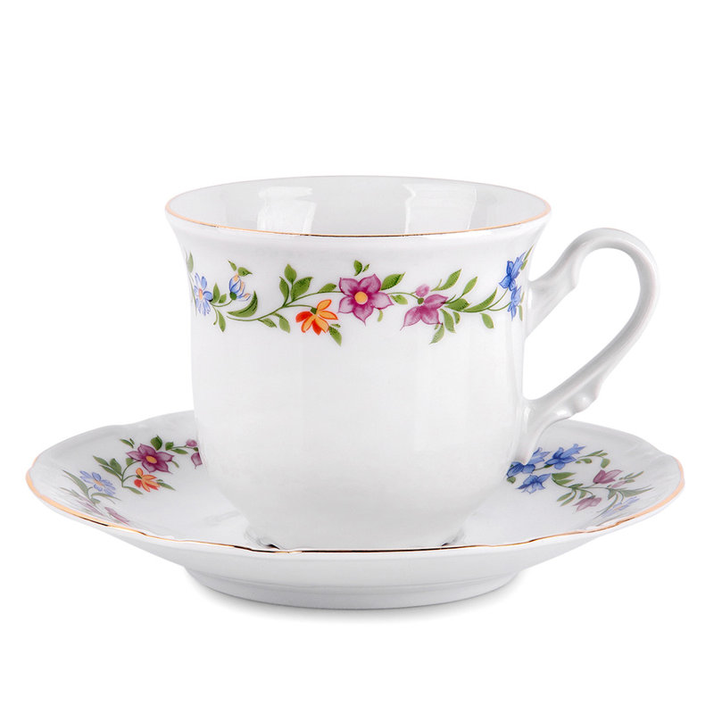 Tasse à thé et soucoupe bohémienne en porcelaine fleurs sauvages