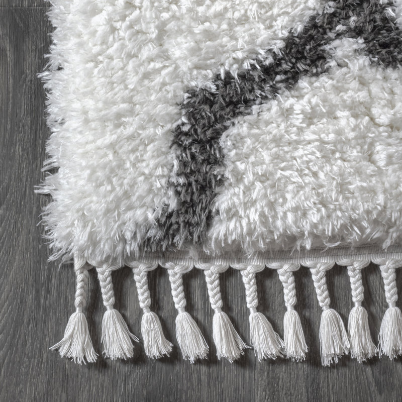 Perego Shag Trellis Ivory/Charcoal Rug, Rectangle 3'11" x 6'