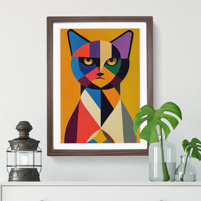Geometric Cat No.4 Abstract 1 Piece Single Picture Frame Wall Art