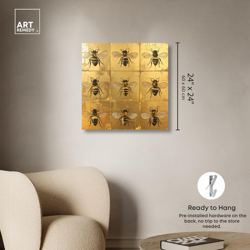 Bees Golden II, art chinois sur toile par Art Remedy, Toile tendue, H 24 po x l 24 po x P 1,5 po