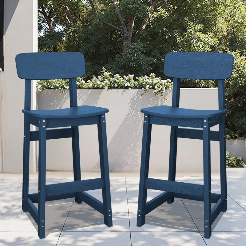 Simple and Modern HDPE Outdoor Bar Stool Adirondack Chair Set of 2, Navy