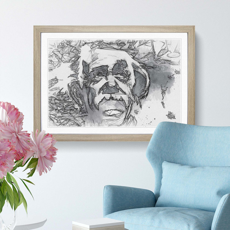 Albert Einstein Graffiti in Abstract - Picture Frame Drawing Print, Oak Framed, 62cm H x 87cm W x 2cm D