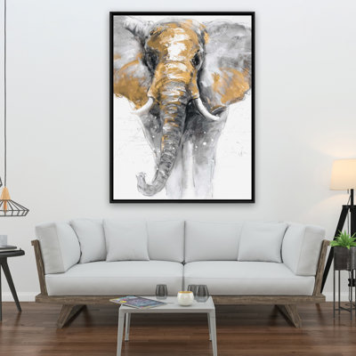 Golden Elephant Print On Canvas