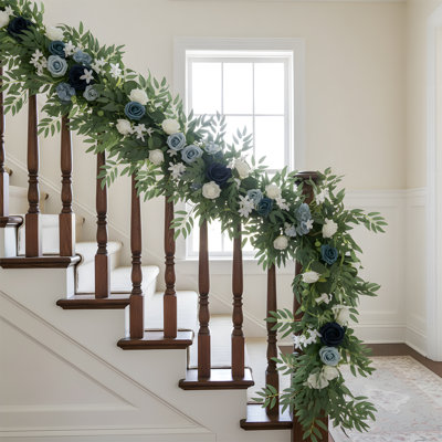 Guirlande de 6 pieds en eucalyptus artificiel avec fleurs, fausse verdure, fausse guirlande de vignes florales pour table