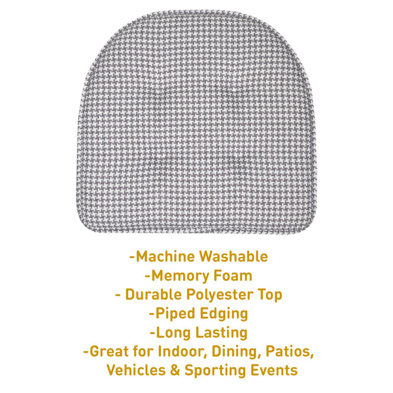 Gray Houndstooth Memory Foam U-Shaped Dining Chair Cushions Set of 6