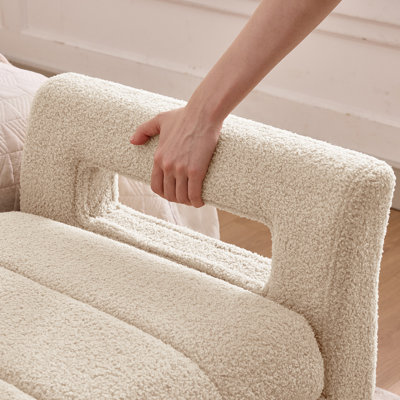 66"W Upholstered Flip Top Teddy Storage Bench King Size with Gold Legs,Curverd Armrest and 2 Pillows 