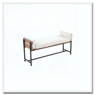 Kari 18" Farmhouse Bench with Black Metal, Brown Wood and Cream Fabric by LumiSource