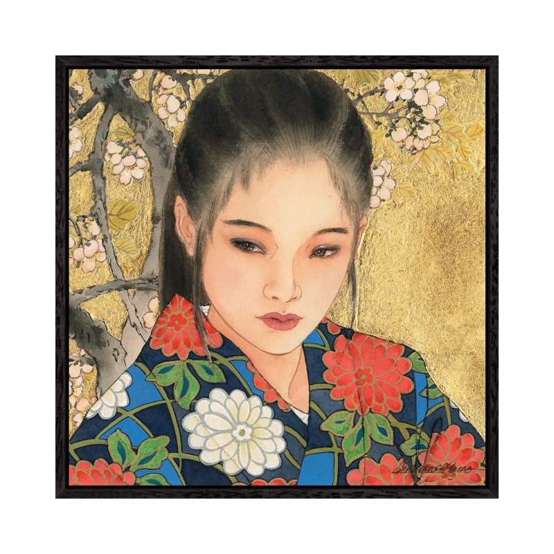 Noriko - Painting on Canvas, 66.04 cm H x 66.04 cm W, Black Framed