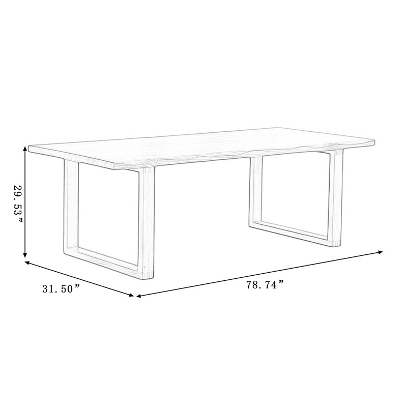 Table de salle à manger moderne Modern Burlywood, H 29,53 po x L 78,74 po x l 31,5 po