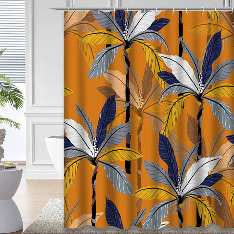 Rideau de douche imperméable à motif floral de feuilles de palmier tropical avec 12 crochets, L 72 po x l 84 po