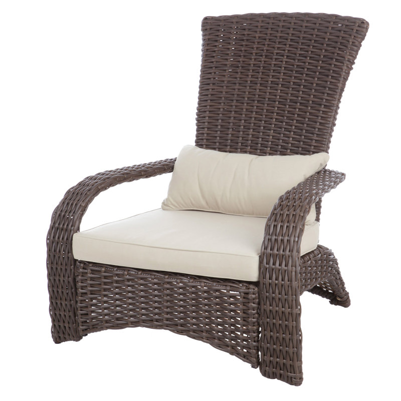 Méridienne en osier de style patio Coconino de style Adirondack comprenant un coussin beige épais de 3 po et un coussin lombaire