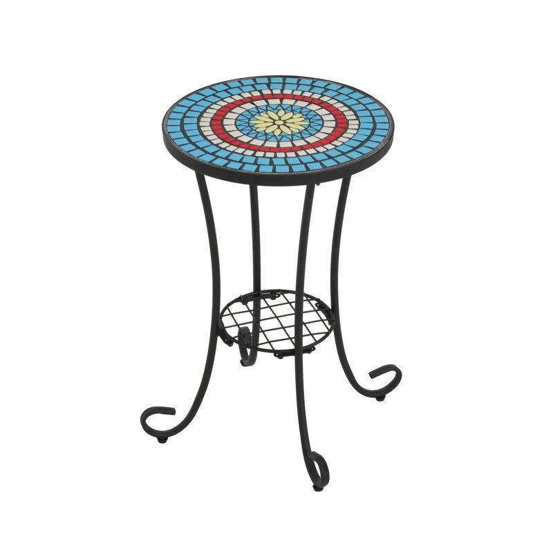 Versatile Patio Side Table with Ceramic Top and Storage Shelf