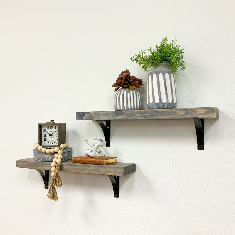 2 Piece Pine Accent Shelf, 7" H x 24" W x 5.5" D, Walnut