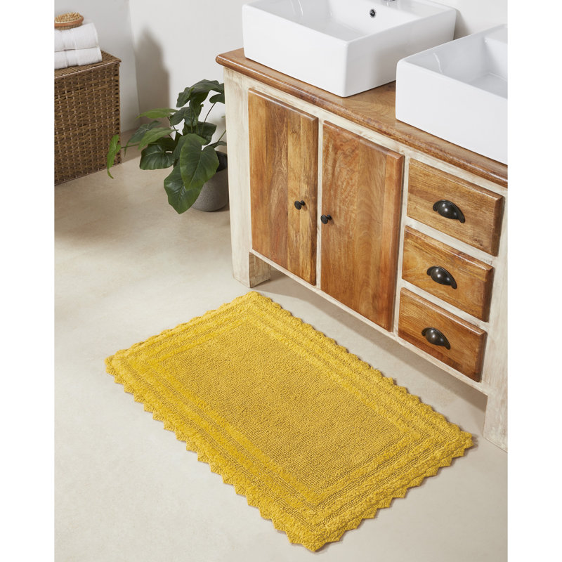 Tapis pour salle de bain 100% coton Rasika, Jaune, Rectangle 24 po x 40 po