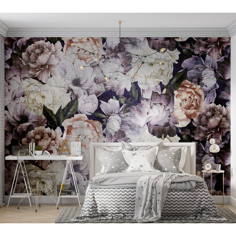 Papier peint floral - Motif floral rétro, L 41 po x l 59 po
