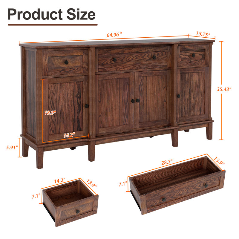 Buffet en bois massif 65 portes 4 portes, Noyer