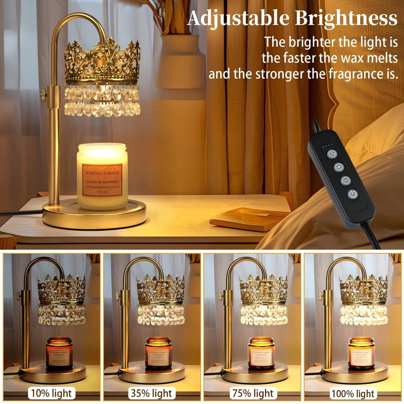 Candle Warmer Lamp With Timer Dimmer, Adjustable Height With 2 Bulbs Crystal Candle Lamp, Elegant Home Decor For Valentine's Day Gift Wax Melt Warmers For Women Birthday Gift, (Gold)